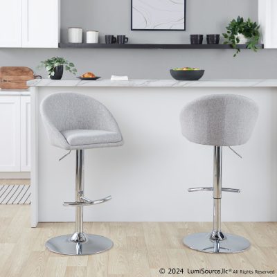 Matisse Grey Fabric Chrome Highback Contemporary Adjustable Barstool (Set of 2)