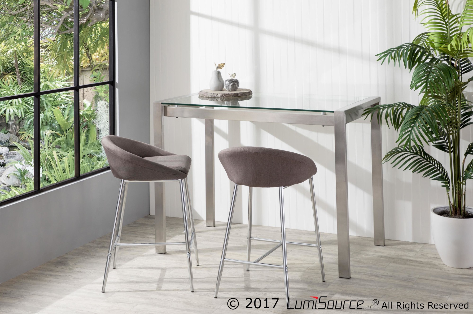 Matisse Grey Fabric Contemporary 26-Inch Counter Stools (Set of 2) 2 Matisse Grey Fabric Contemporary 26-Inch Counter Stools (Set of 2) - Image 2