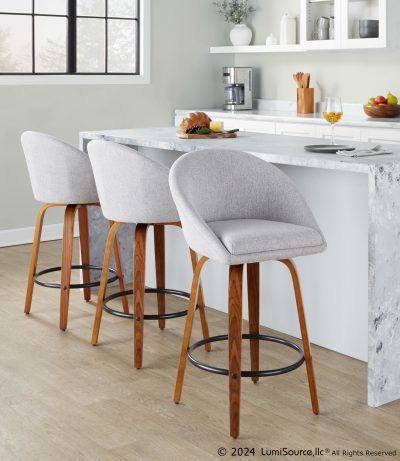 Matisse Grey Fabric Walnut Contemporary 26-Inch Swivel Stools (Set of 2)
