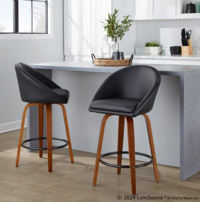Matisse Walnut Black Faux Leather 26-Inch Counter Stools (Set of 2)