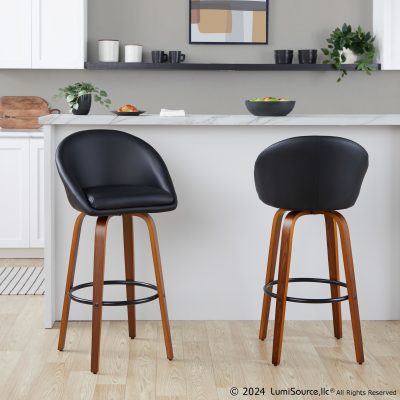 Matisse Walnut Black Faux Leather Contemporary Barstools (Set of 2)