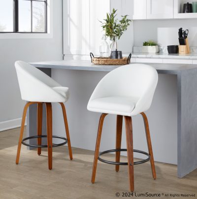 Matisse Walnut White Contemporary 26-Inch Swivel Counter Stool (Set of 2)