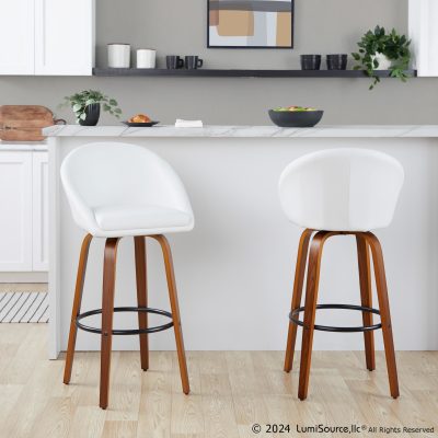 Matisse Walnut and White Contemporary Swivel Barstools (Set of 2)