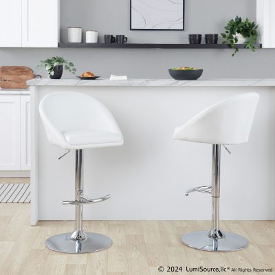 Matisse White Faux Leather Chrome Contemporary Adjustable Barstool (Set of 2)