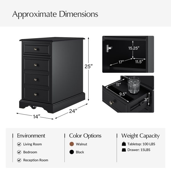 Mattew Black Charging End Table with Casters and Tray 4