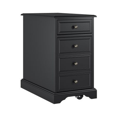 Mattew Black Charging End Table with Casters and Tray