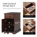 Mattew Black Charging Walnut End Table with Casters