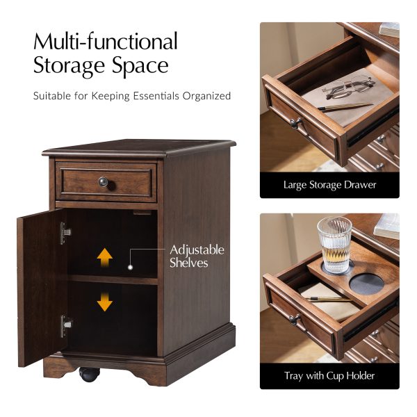 Mattew Black Charging Walnut End Table with Casters 2