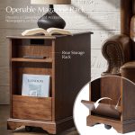 Mattew Black Charging Walnut End Table with Casters