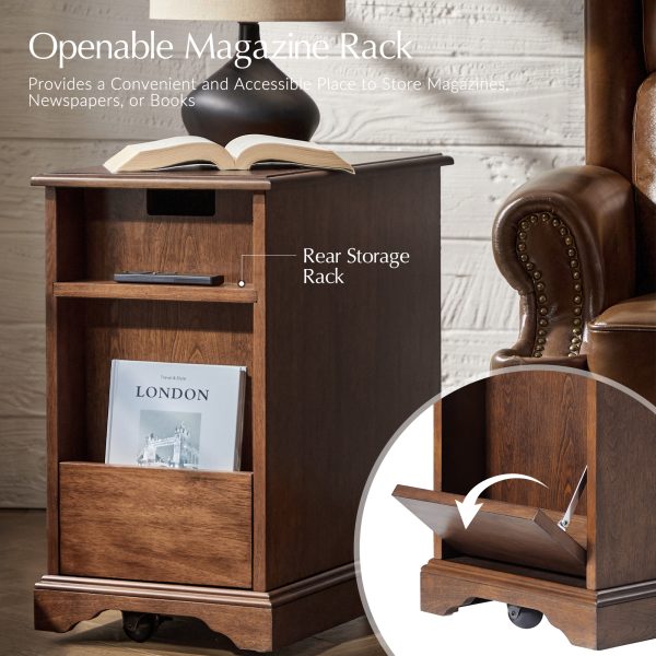 Mattew Black Charging Walnut End Table with Casters 3