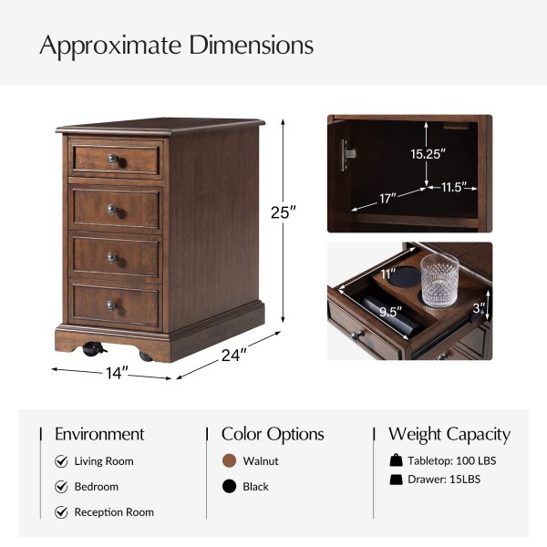 Mattew Black Charging Walnut End Table with Casters 4