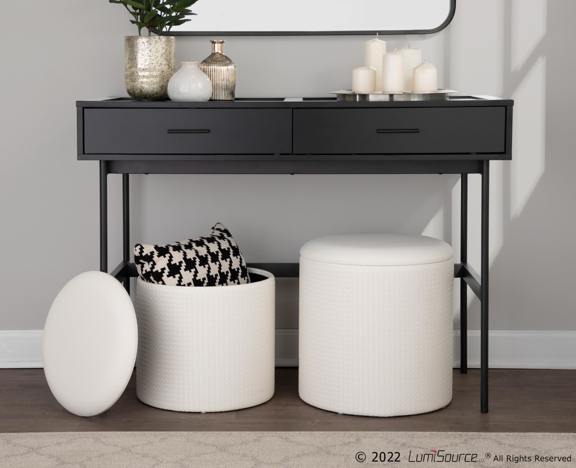 Maverick Cream Faux Leather Textured Contemporary Nesting Ottomans 2 Maverick Cream Faux Leather Textured Contemporary Nesting Ottomans - Image 2