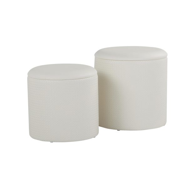 Maverick Cream Faux Leather Textured Contemporary Nesting Ottomans 2