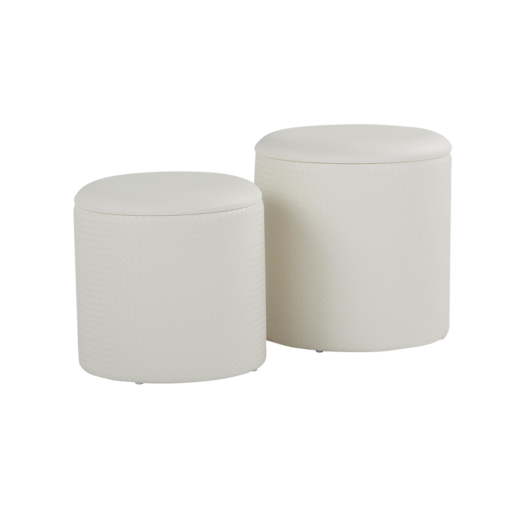 Maverick Cream Faux Leather Textured Contemporary Nesting Ottomans 3 Maverick Cream Faux Leather Textured Contemporary Nesting Ottomans - Image 3