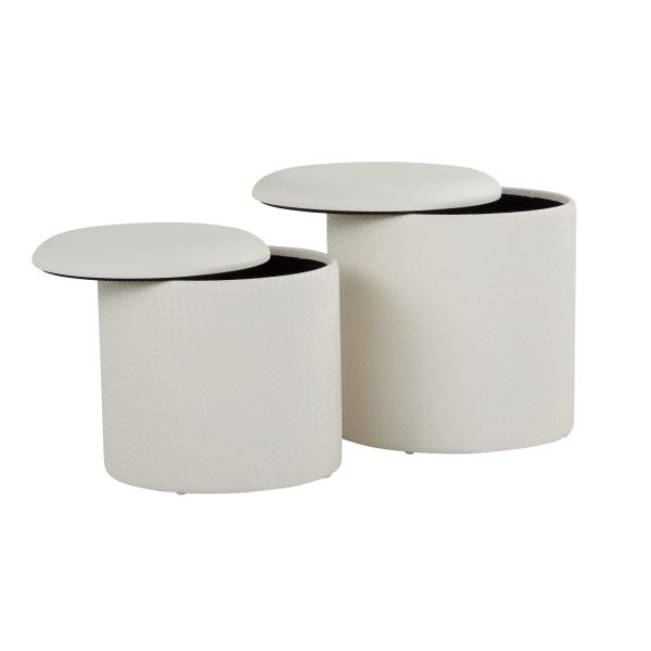 Maverick Cream Faux Leather Textured Contemporary Nesting Ottomans 3