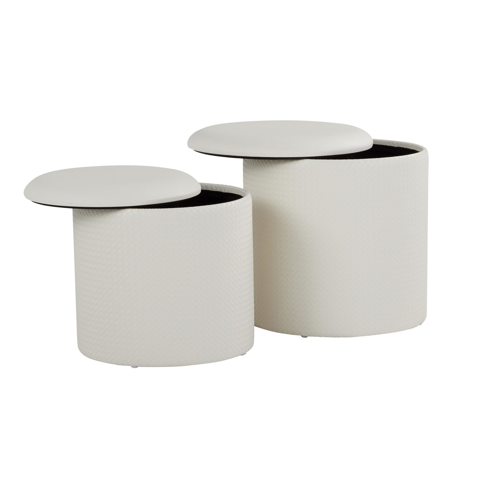 Maverick Cream Faux Leather Textured Contemporary Nesting Ottomans 4 Maverick Cream Faux Leather Textured Contemporary Nesting Ottomans - Image 4