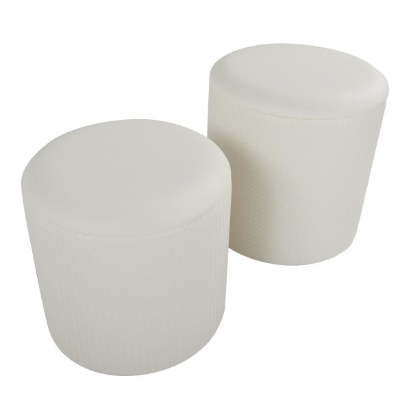 Maverick Cream Faux Leather Textured Contemporary Nesting Ottomans 4