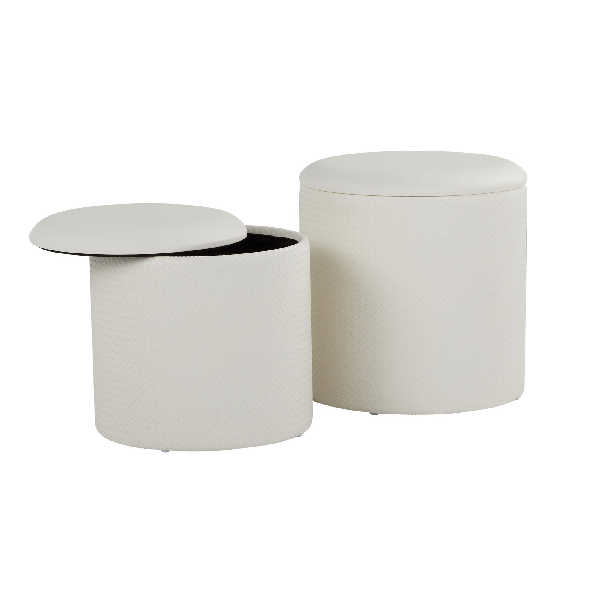 Maverick Cream Faux Leather Textured Contemporary Nesting Ottomans 6 Maverick Cream Faux Leather Textured Contemporary Nesting Ottomans - Image 6
