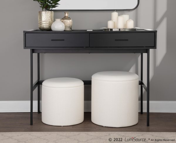 Maverick Cream Faux Leather Textured Contemporary Nesting Ottomans