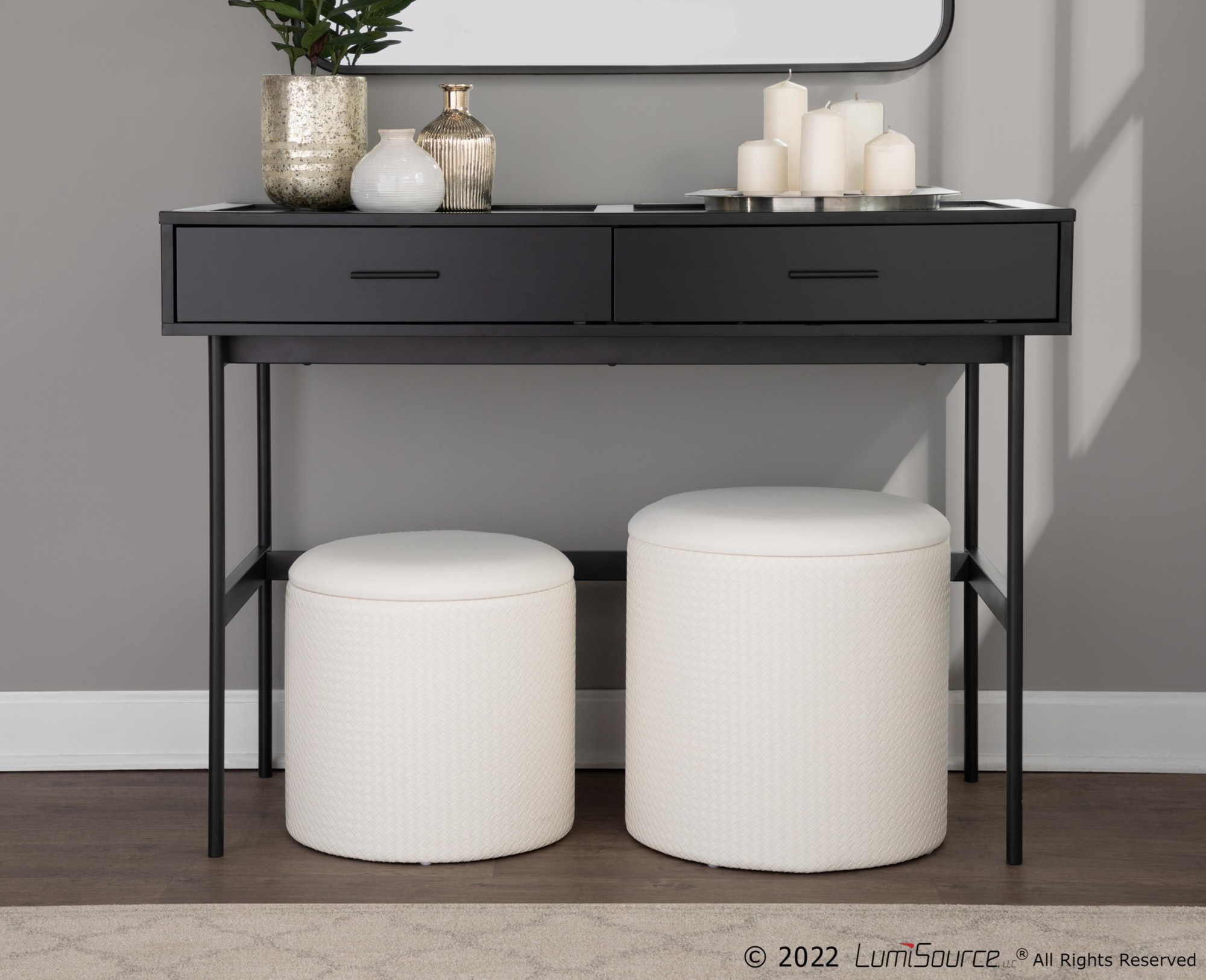 Maverick Cream Faux Leather Textured Contemporary Nesting Ottomans 1 Maverick Cream Faux Leather Textured Contemporary Nesting Ottomans