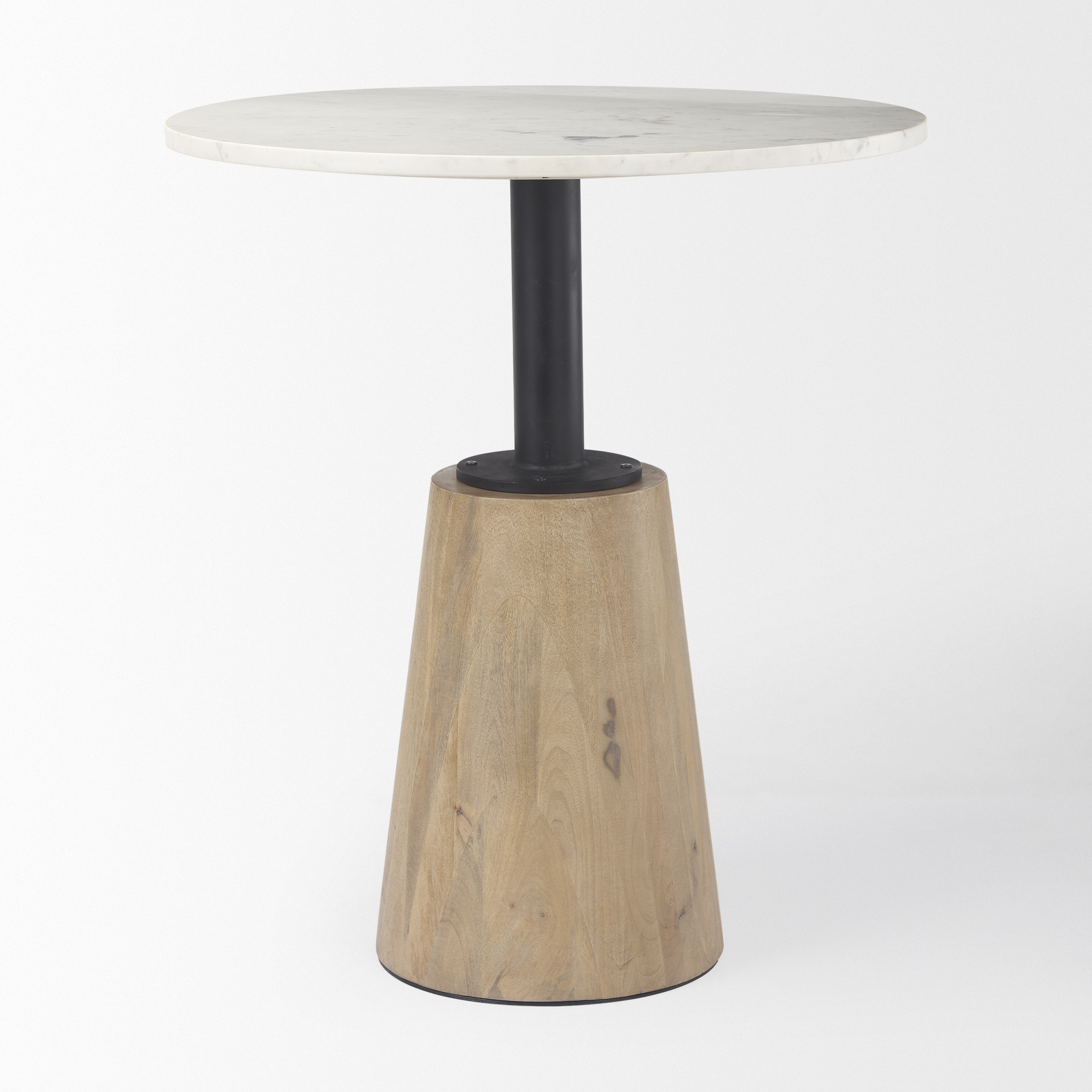Maxwell 32" Round White Marble Tabletop w/ Blonde Wood & Black Metal Accent Pedestal Bistro Table 3 Maxwell 32" Round White Marble Tabletop w/ Blonde Wood & Black Metal Accent Pedestal Bistro Table - Image 3
