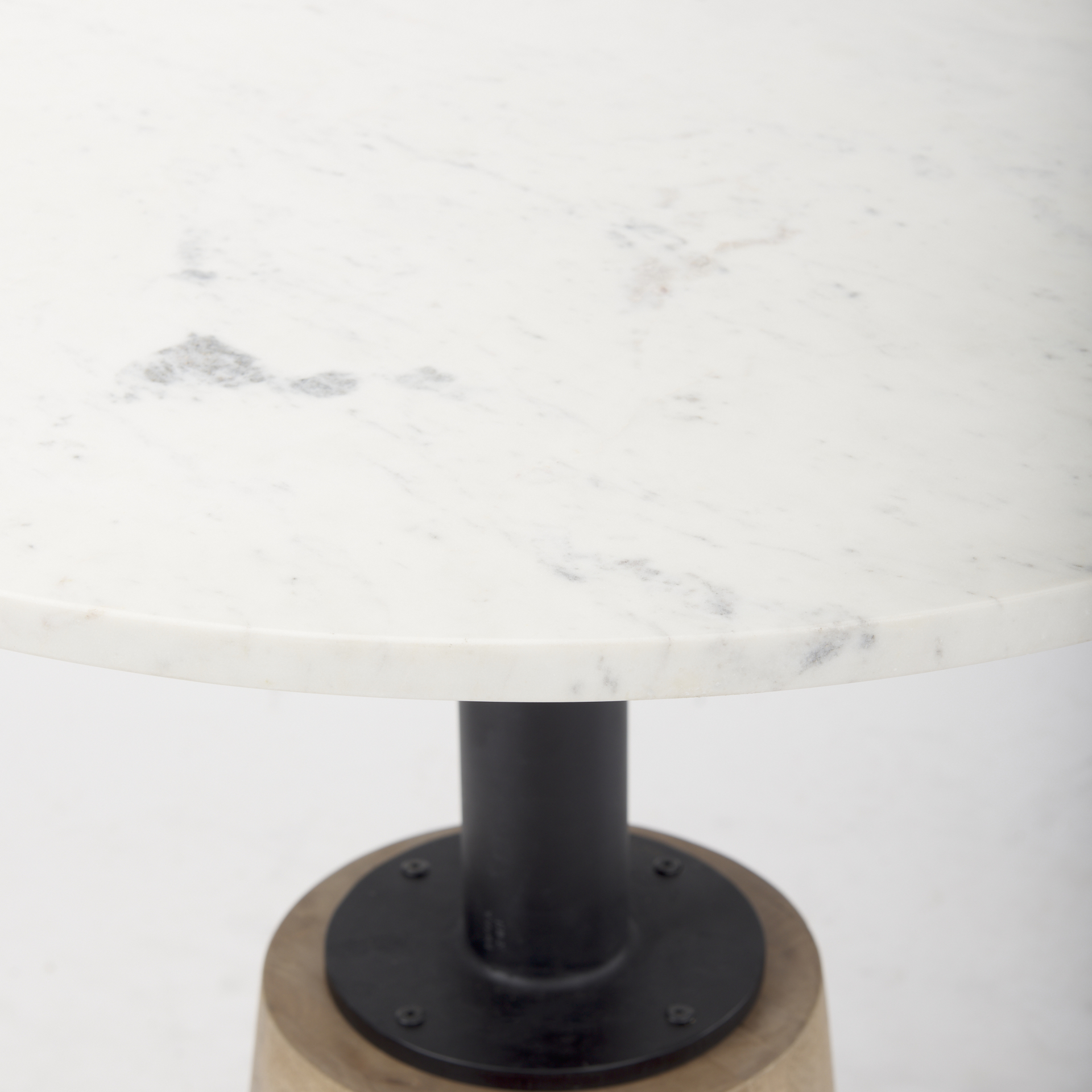 Maxwell 32" Round White Marble Tabletop w/ Blonde Wood & Black Metal Accent Pedestal Bistro Table 5 Maxwell 32" Round White Marble Tabletop w/ Blonde Wood & Black Metal Accent Pedestal Bistro Table - Image 5