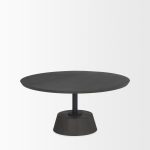 Maxwell 34L x 34W x 16H Dark Brown Wood W/ Black Metal Pedestal Base Round Coffee Table