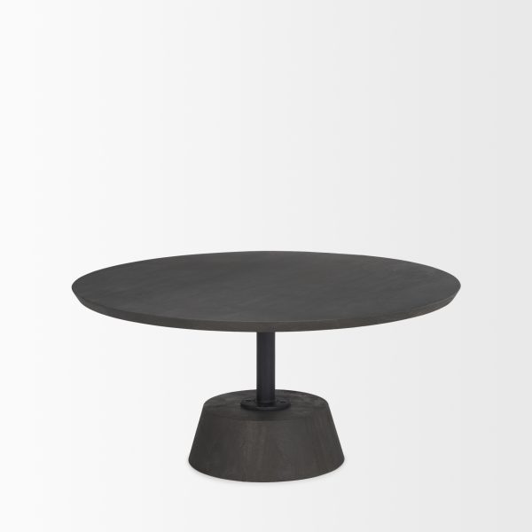 Maxwell 34L x 34W x 16H Dark Brown Wood W Black Metal Pedestal Base Round Coffee Table 4