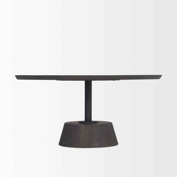 Maxwell 34L x 34W x 16H Dark Brown Wood W Black Metal Pedestal Base Round Coffee Table 5