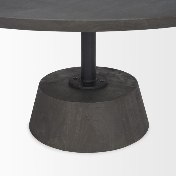 Maxwell 34L x 34W x 16H Dark Brown Wood W Black Metal Pedestal Base Round Coffee Table 8