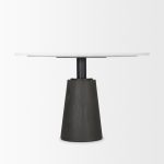 Maxwell 48L x 48W x 30H Round White Marble Top w/ Black Metal and Wood Pedestal Base Dining Table