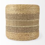 Maya 17.7L x 17.7W x 17.7H Light Brown W/Medium Brown Stripes Seagrass Round Pouf