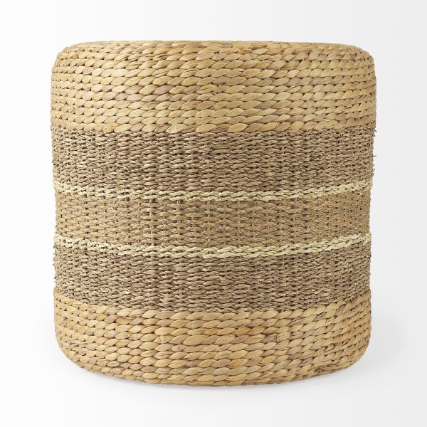 Maya 17.7L x 17.7W x 17.7H Light Brown WMedium Brown Stripes Seagrass Round Pouf 1