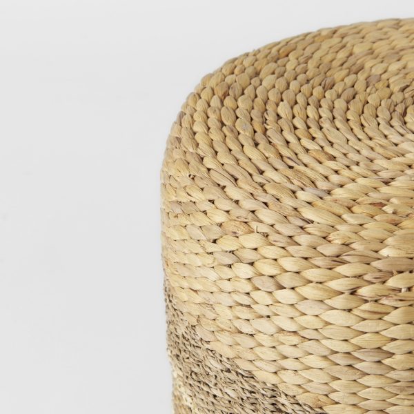 Maya 17.7L x 17.7W x 17.7H Light Brown WMedium Brown Stripes Seagrass Round Pouf 3