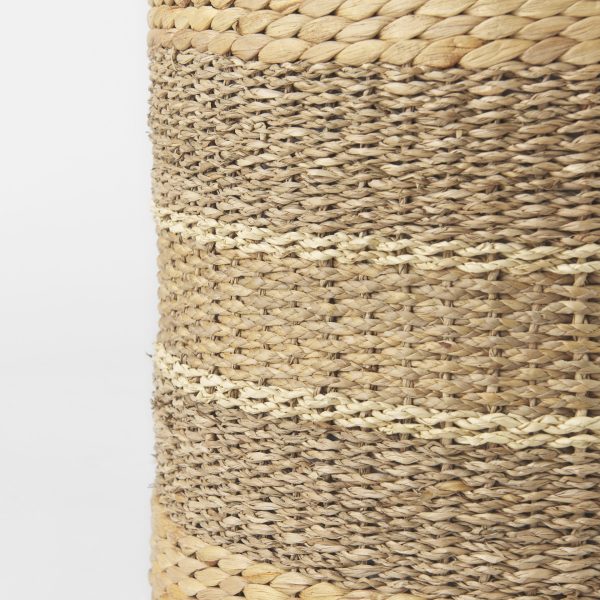 Maya 17.7L x 17.7W x 17.7H Light Brown WMedium Brown Stripes Seagrass Round Pouf 4
