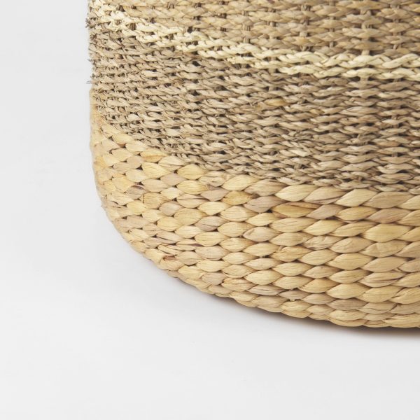 Maya 17.7L x 17.7W x 17.7H Light Brown WMedium Brown Stripes Seagrass Round Pouf 5