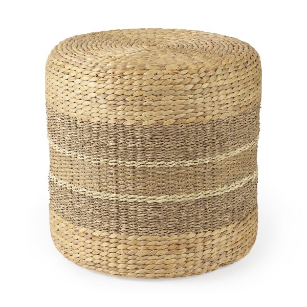 Maya 17.7L x 17.7W x 17.7H Light Brown WMedium Brown Stripes Seagrass Round Pouf