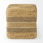 Maya 17.7L x 17.7W x 17.7H Light Brown W/Medium Brown Stripes Seagrass Square Pouf