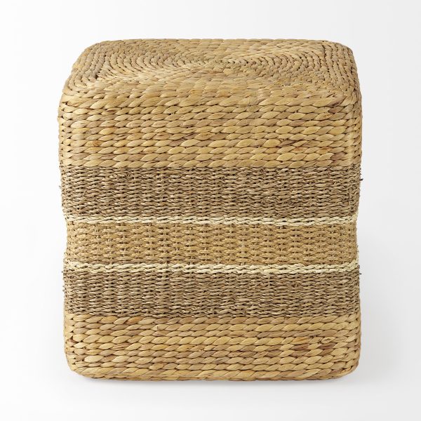 Maya 17.7L x 17.7W x 17.7H Light Brown WMedium Brown Stripes Seagrass Square Pouf 1