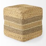 Maya 17.7L x 17.7W x 17.7H Light Brown W/Medium Brown Stripes Seagrass Square Pouf