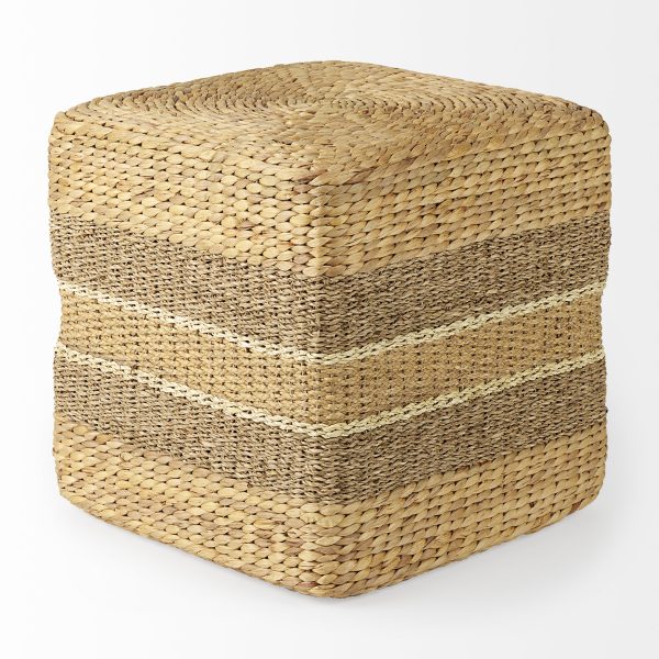 Maya 17.7L x 17.7W x 17.7H Light Brown WMedium Brown Stripes Seagrass Square Pouf 2
