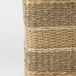 Maya 17.7L x 17.7W x 17.7H Light Brown W/Medium Brown Stripes Seagrass Square Pouf