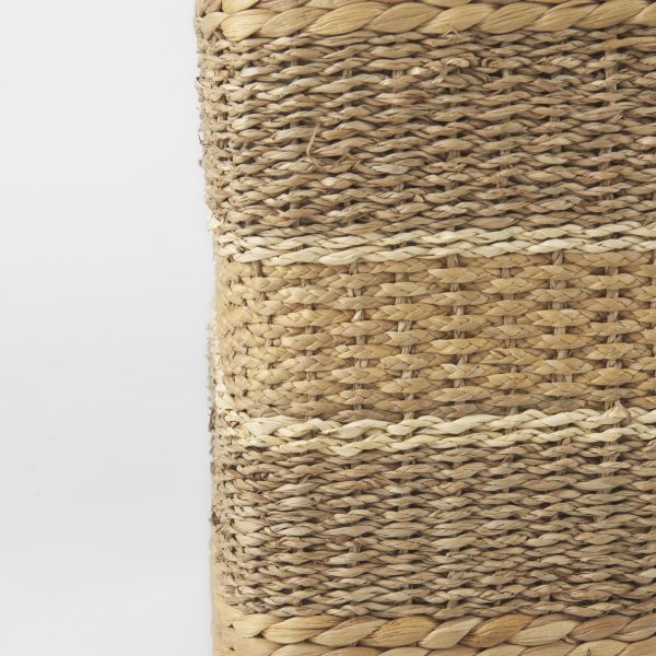 Maya 17.7L x 17.7W x 17.7H Light Brown WMedium Brown Stripes Seagrass Square Pouf 6