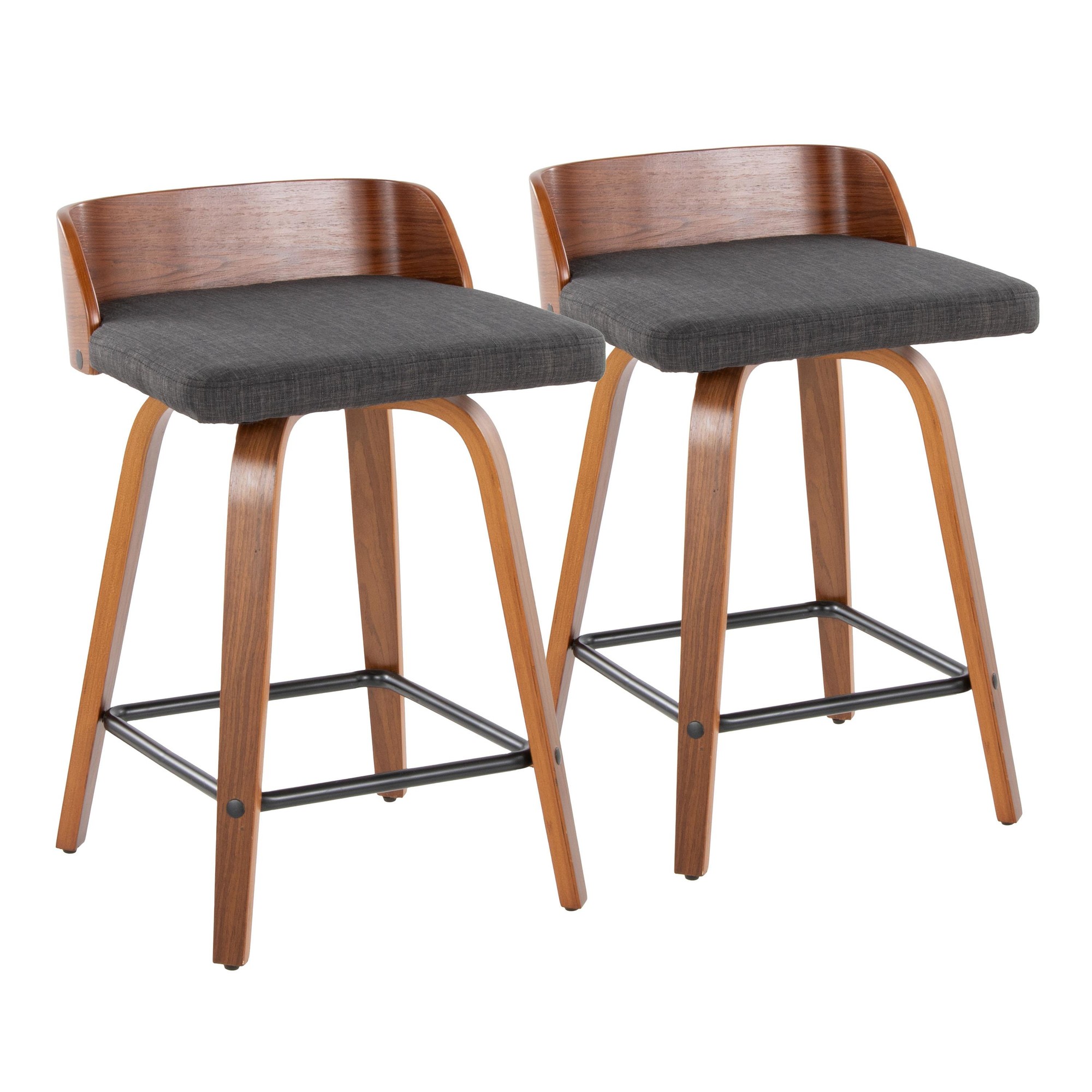 Maya 24 Inch Mid-Century Walnut/Charcoal Swivel Counter Stools (Set of 2) 5 Maya 24 Inch Mid-Century Walnut/Charcoal Swivel Counter Stools (Set of 2) - Image 5