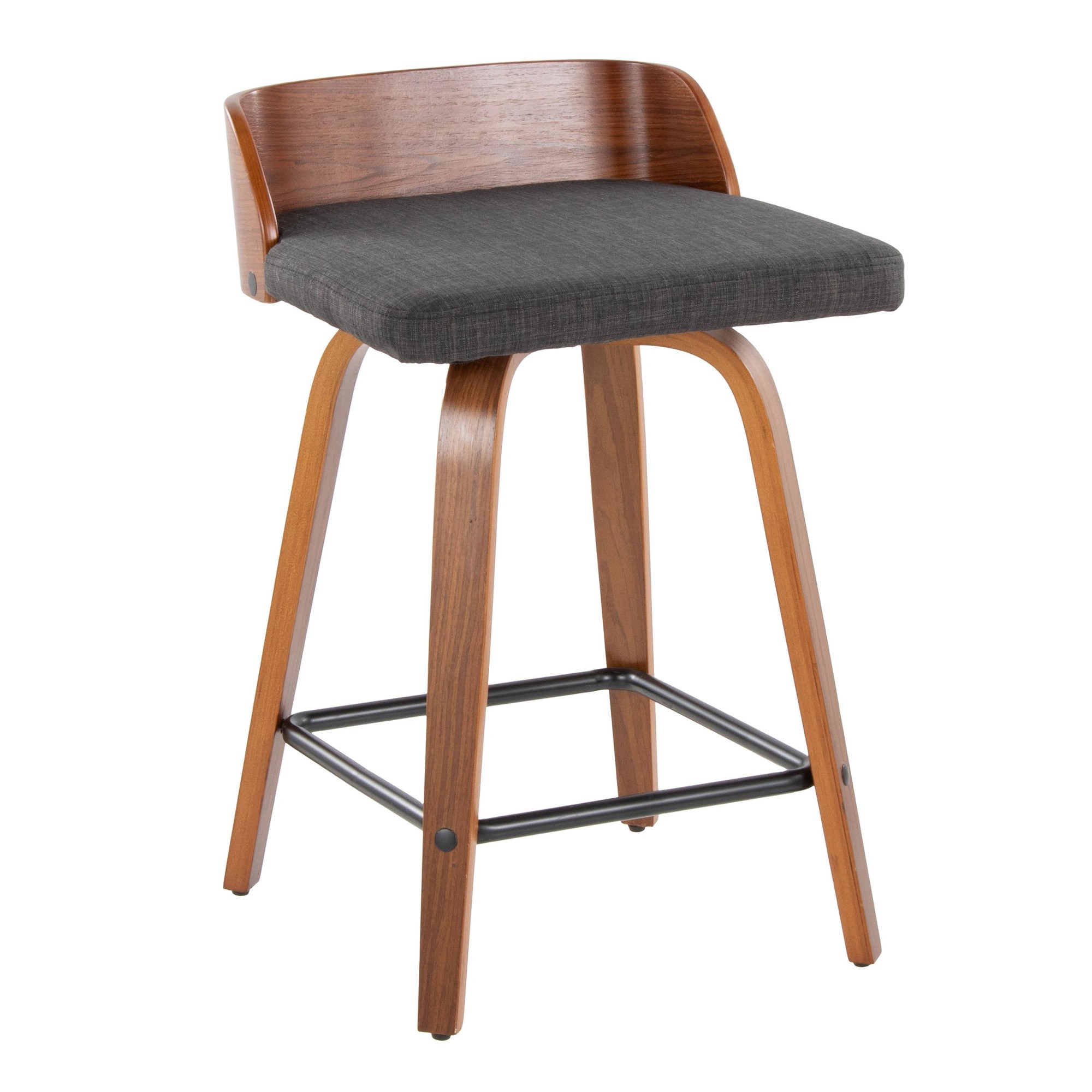Maya 24 Inch Mid-Century Walnut/Charcoal Swivel Counter Stools (Set of 2) 6 Maya 24 Inch Mid-Century Walnut/Charcoal Swivel Counter Stools (Set of 2) - Image 6