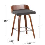 Maya 26 Inch Walnut Wood Charcoal Swivel Counter Stools (Set of 2) 23 Maya 26 Inch Walnut Wood Charcoal Swivel Counter Stools (Set of 2)