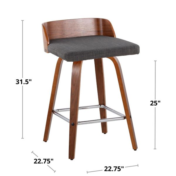 Maya 26 Inch Walnut Wood Charcoal Swivel Counter Stools Set of 2 10