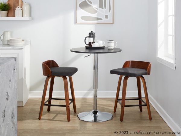 Maya 26 Inch Walnut Wood Charcoal Swivel Counter Stools Set of 2 2