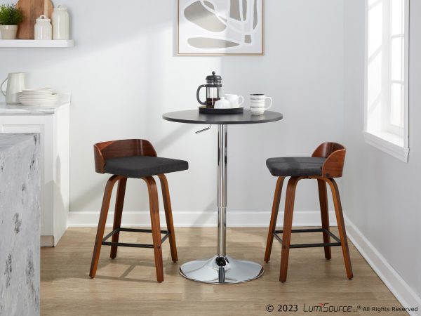 Maya 26 Inch Walnut Wood Charcoal Swivel Counter Stools Set of 2 3