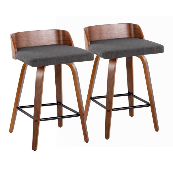 Maya 26 Inch Walnut Wood Charcoal Swivel Counter Stools Set of 2 4